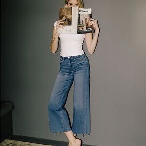 American Eagle High Rise Wide Leg Crop Raw Hem Jeans